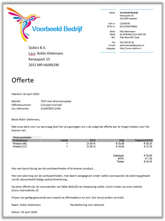 offerte resultaat